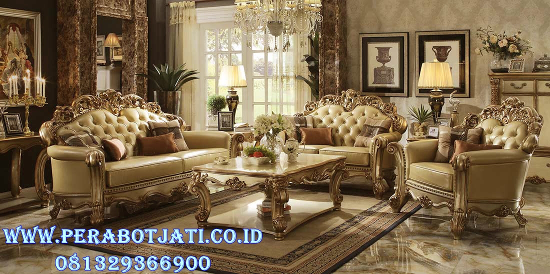 Kursi Sofa Tamu Ukir Klasik Eropa Gold