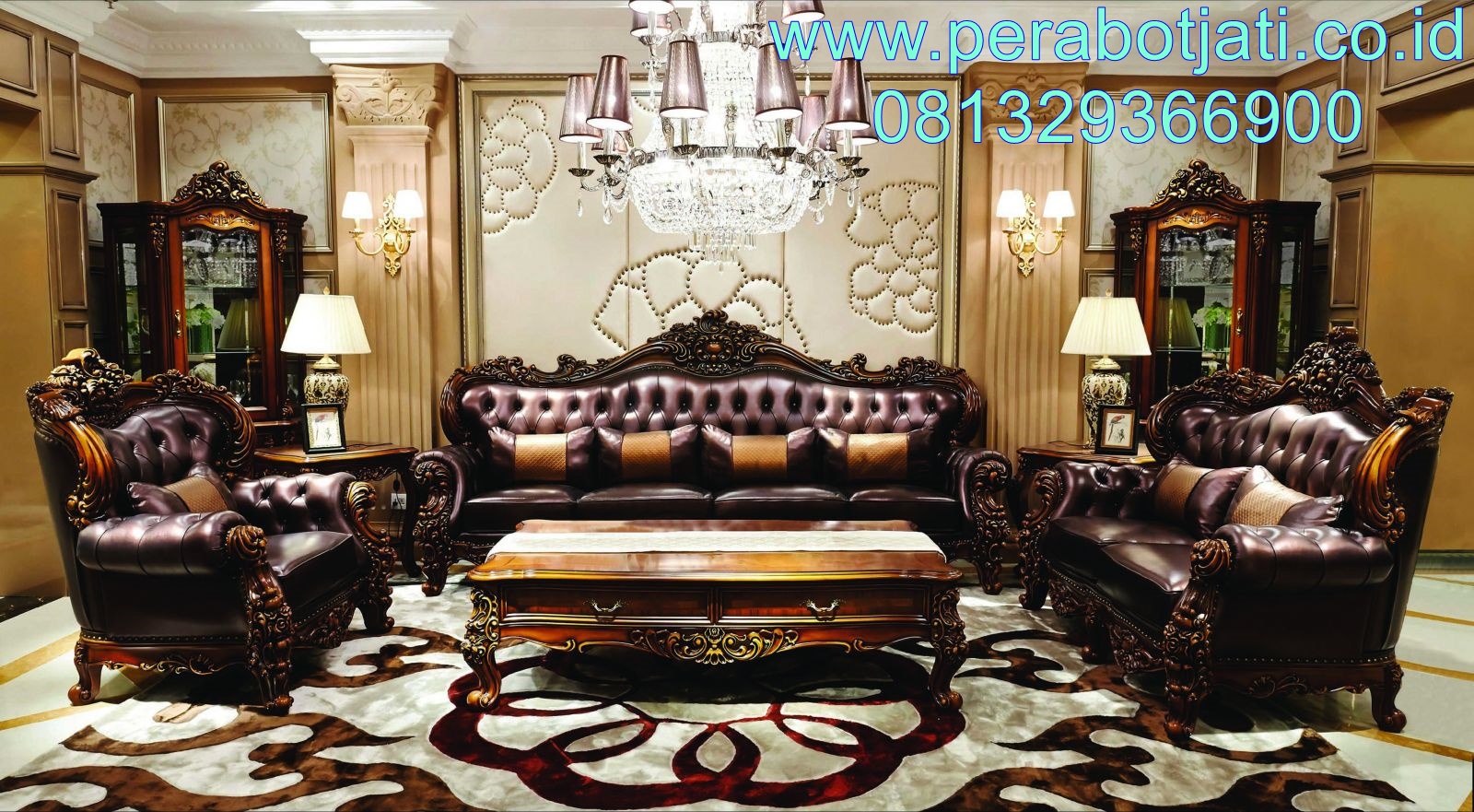 Kursi Sofa Kayu Jati Warna Natural Ruang Tamu Klasik